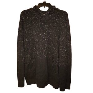 On The‎ Byas Men’s Black Speckled Knit Hoodie Sweater Size Large Kangaroo Pocket